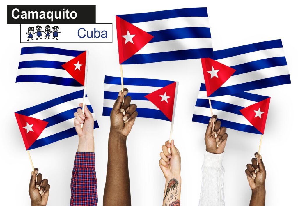 Bild: Mehrere Hände halten kleine kubanische Flaggen in die Luft